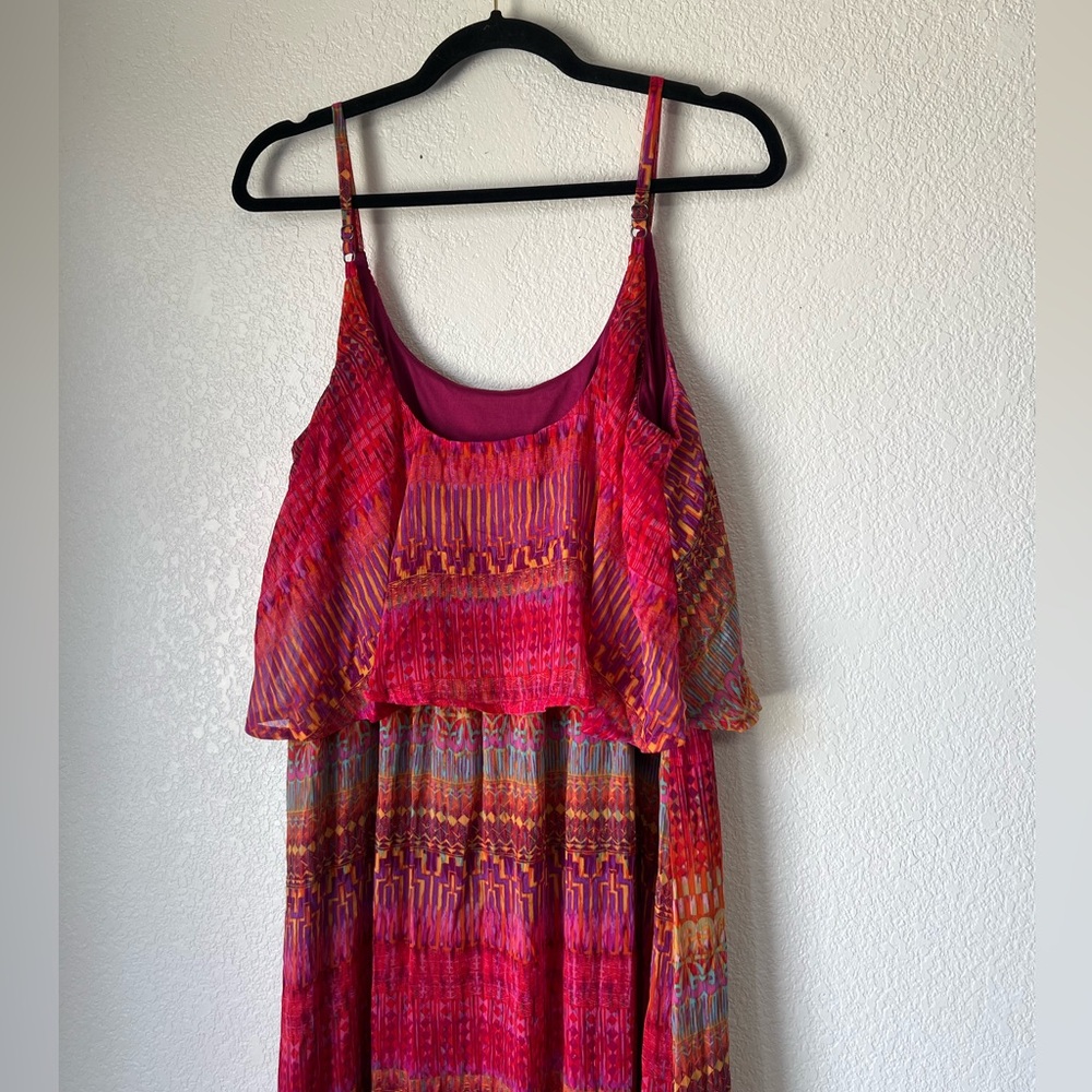 Boutique Vibrant Fuchsia Chiffon Maxi Dress L Boho Flowy Colorful Summer Resort - Picture 3 of 4